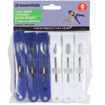 4 inches Clamps Essentials Jumbo Plastic Clothespin Blue and White 2 Pack 6 count/12 Total 